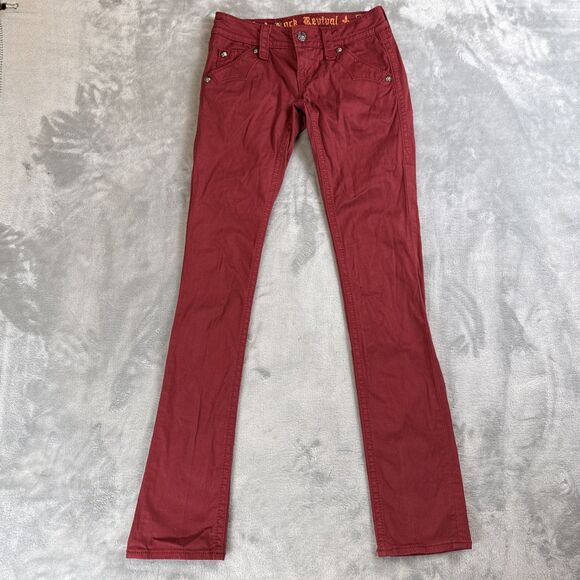 Rock Revival Holly Skinny Jeans Women 25 Maroon Low Rise Fleur De Lis Studded - Picture 1 of 10